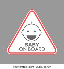 BABY AN BORD. Ein dreieckiges Zeichen mit dem Gesicht eines Kindes. Vektorgrafik.