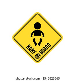 baby on board yellow sign. concept of careful transportation little passenger inside the car, attention signal for other. simple flat design sticker isolated on white background for print