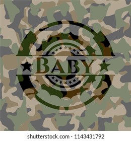 Baby on camouflaged pattern