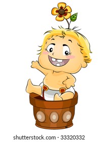 Baby on Flower Pot - Vector
