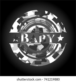 Baby on grey camo pattern