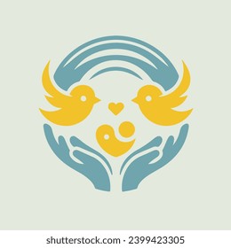 Baby on the hand, palm. Protection of children. Symbol of care, kindness, family, children, parents