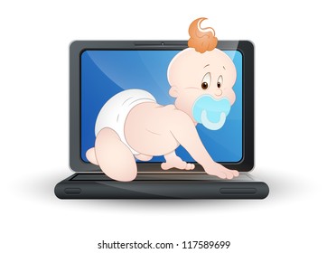Baby on Laptop Vector