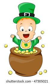 Baby on Pot of Gold - Vector