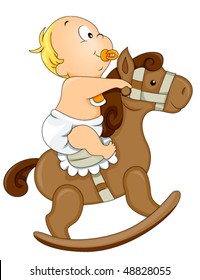 Baby on Rocking Horse - Vector