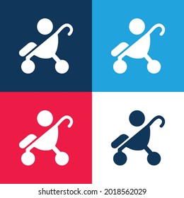 Baby On Stroller Side View Silhouette blue and red four color minimal icon set