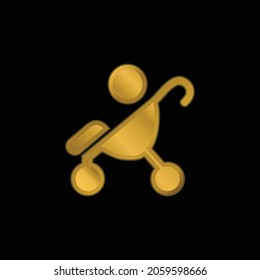 Baby On Stroller Side View Silhouette gold plated metalic icon or logo vector