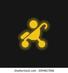 Baby On Stroller Side View Silhouette yellow glowing neon icon