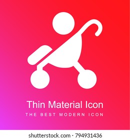 Baby on stroller side view silhouette red and pink gradient material white icon minimal design