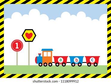 baby one year old birthday greeting card with little train. baby 1st birthday greeting card with train graphic vector.