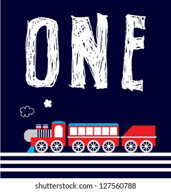 baby one year old greeting card with little train