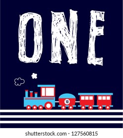 baby one year old greeting card with little train