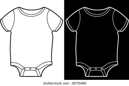Baby Onesie in black and white line art - vector illustrations