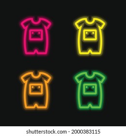 Baby Onesie With Front Pocket Outline four color glowing neon vector icon