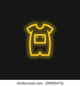 Baby Onesie With Front Pocket Outline yellow glowing neon icon