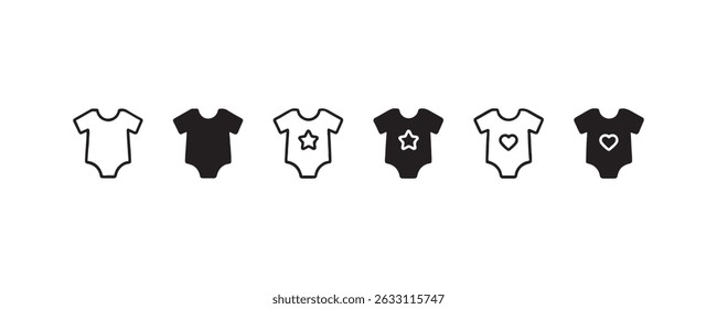 Baby onesie icon set with hearts and stars Vector