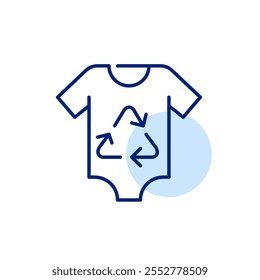 Baby onesie and recycling arrows. Sustainable children clothing, eco-friendly organic fashion. Zero-waste living. Pixel perfect, editable stroke icon