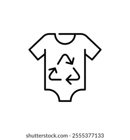 Baby onesie and recycling arrows. Sustainable children clothing, eco-friendly organic fashion. Zero-waste living. Pixel perfect, editable stroke icon