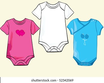 Baby onesie set in pink,blue and white in different styles