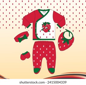 The baby onesie set with strawberry patterns