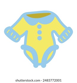 baby onesie with three buttons, yellow and blue colors.