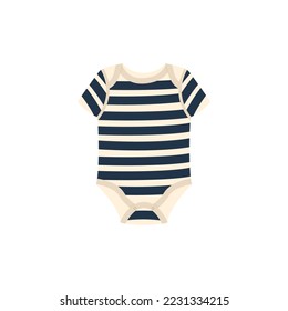 Baby onesie vector illustration. Flat image of striped beige and navy baby clothes. Kids products, baby clothes concepts.