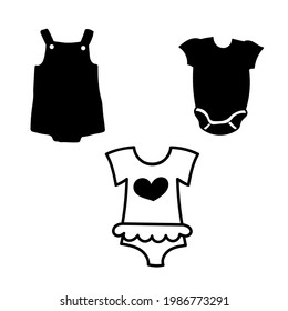 Baby Onesie- vector illustrations. A simple black white illustration of children clothing for newborn boy and girl. A set of sleepsuits in hand drawn style