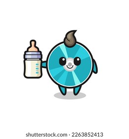 baby optical disc cartoon character with milk bottle , cute style design for t shirt, sticker, logo element