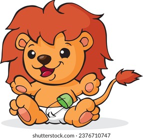 Baby orange lion wearing diaper