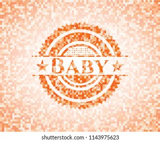 Baby orange mosaic emblem with background