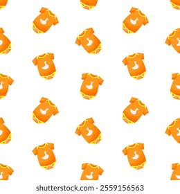 Baby orange onesies vector seamless pattern. Infant clothing, babywear, apparel, bodysuit background