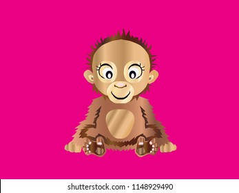 Baby Orangutan illustration to promote the preservation of endangered animals. Vector editable.