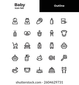 Baby outline icon set, baby black line icon set.
