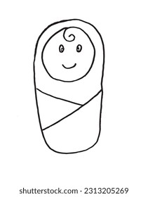Baby outline illustration image. 
Hand drawn image artwork of a baby. 
Simple cute original logo.
Hand drawn vector illustration for posters, cards, t-shirts.