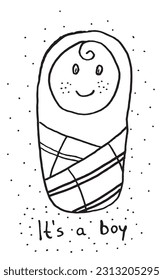 Baby outline illustration image. 
Hand drawn image artwork of a baby. 
Simple cute original logo.
Hand drawn vector illustration for posters, cards, t-shirts.