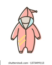 Baby overall romper with hood for a newborn Baby shower doodle vector illustration