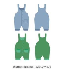 Baby overalls design template flat sketch vector illustration.Blue and green color Baby bodysuit Romper. Bodysuit with patch pocket for baby boys and toddler boys.