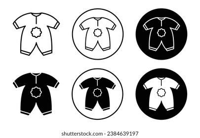 Baby overalls vector icon set. Baby outfit with suspenders sign for UI designs. In black filled and outlined style.