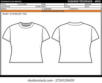 BABY OVERSIZE TEE EASY EDITABLE EMPTY TECHPACK LAYOUT TEMPLATE DESIGN