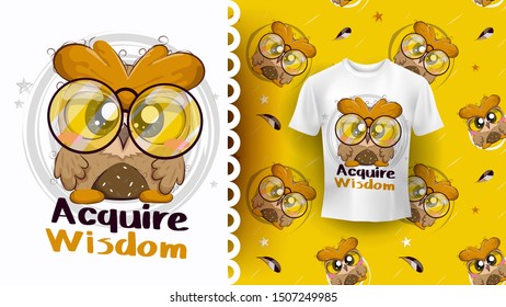 Baby owl cute character with pattern and perfect idea for t-shirt