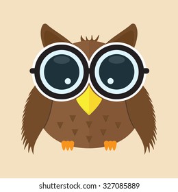 baby owl with glass cartoon character icon isolated background . animal cute logo element