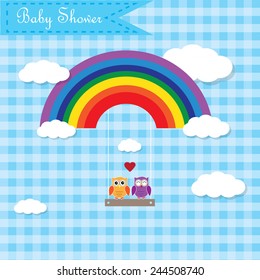 Baby owl love on a rainbow