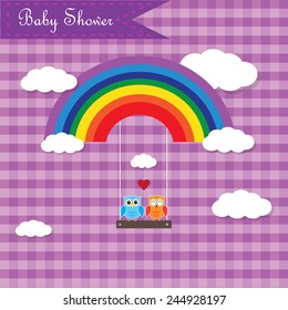 Baby owl love on a rainbow