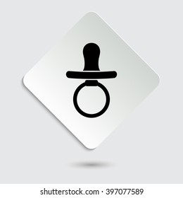 Baby Pacifier - black vector icon  on a paper button