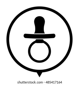 Baby Pacifier - black vector icon;  map pointer