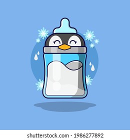 Baby pacifier bottle illustration vector. Cute Baby pacifier penguin character illustration happy expressions. good for icon, logo, greeting card, symbol.