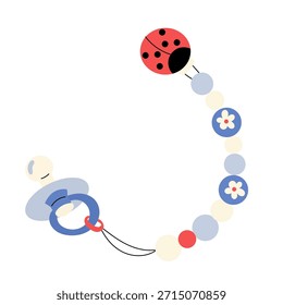 Cadena de chupete de bebé con cuentas y encanto de mariquita. Accesorio de guardería dulce perfecto para el diseño de cuidado del bebé, productos para padres y marca de recién nacido.