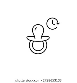 Chupete de bebé y reloj. Rutina de los niños a la hora de acostarse. Cuidado oportuno y crianza de los hijos. Icono de Vector de trazo perfecto y editable
