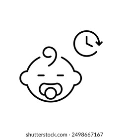 Baby with pacifier and clock. Infant daily regimen. Pixel perfect vector icon