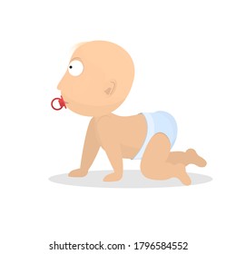 Baby with a pacifier. Crawling baby, vector illustration